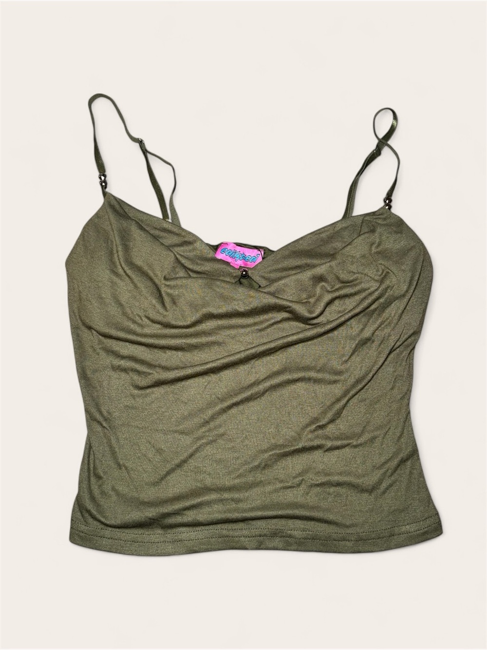 Edikted Olive Green Layered Bra Cowl Neck Top with Spaghetti Straps Size Medium